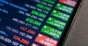 Stock market data shown on tablet computer screen